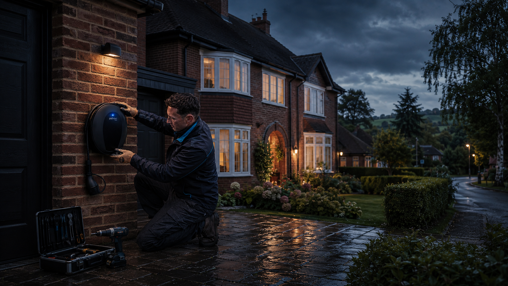 Installer fitting an EV charge point